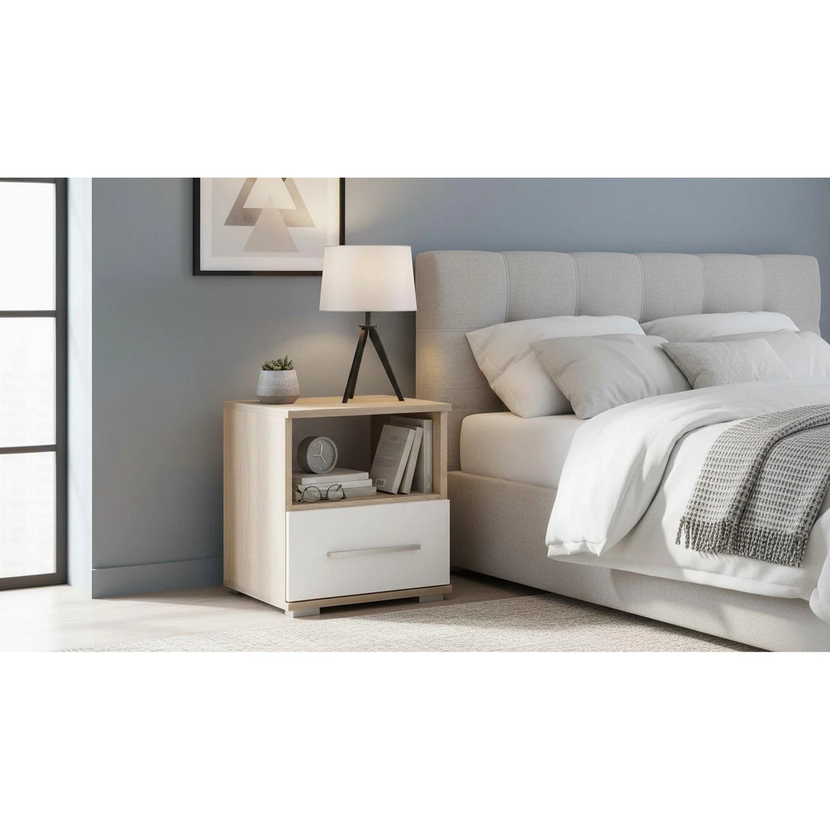 Noptiera LIMA SN1, stejar sonoma/alb, PAL, 39x40x44 cm