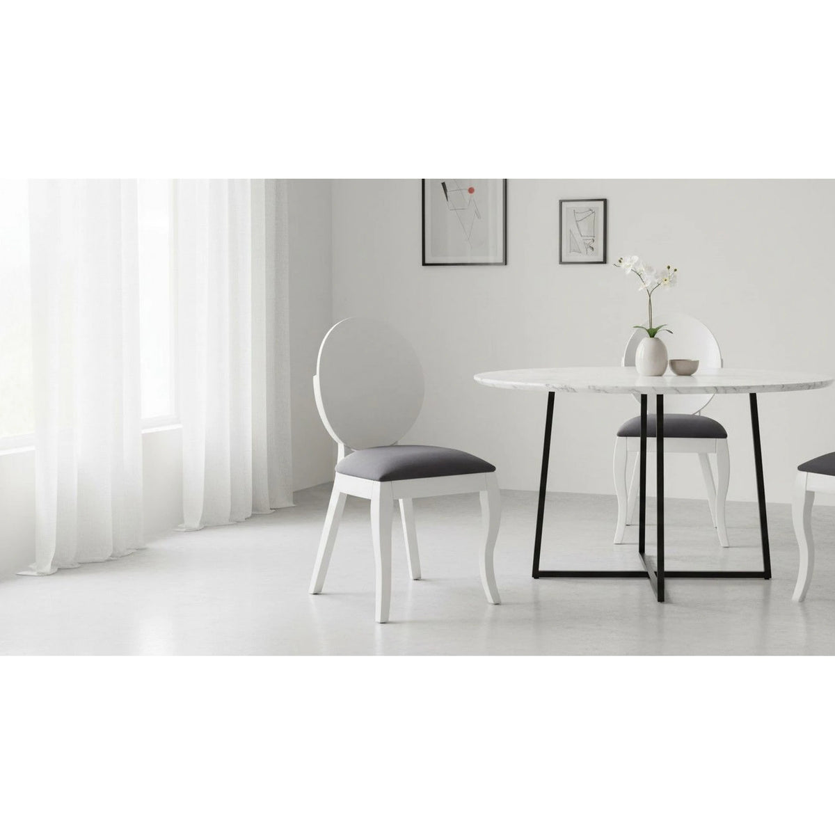 Scaun tapitat Verdi, gri/alb, stofa clasica/lemn de fag, 43X52X90 CM