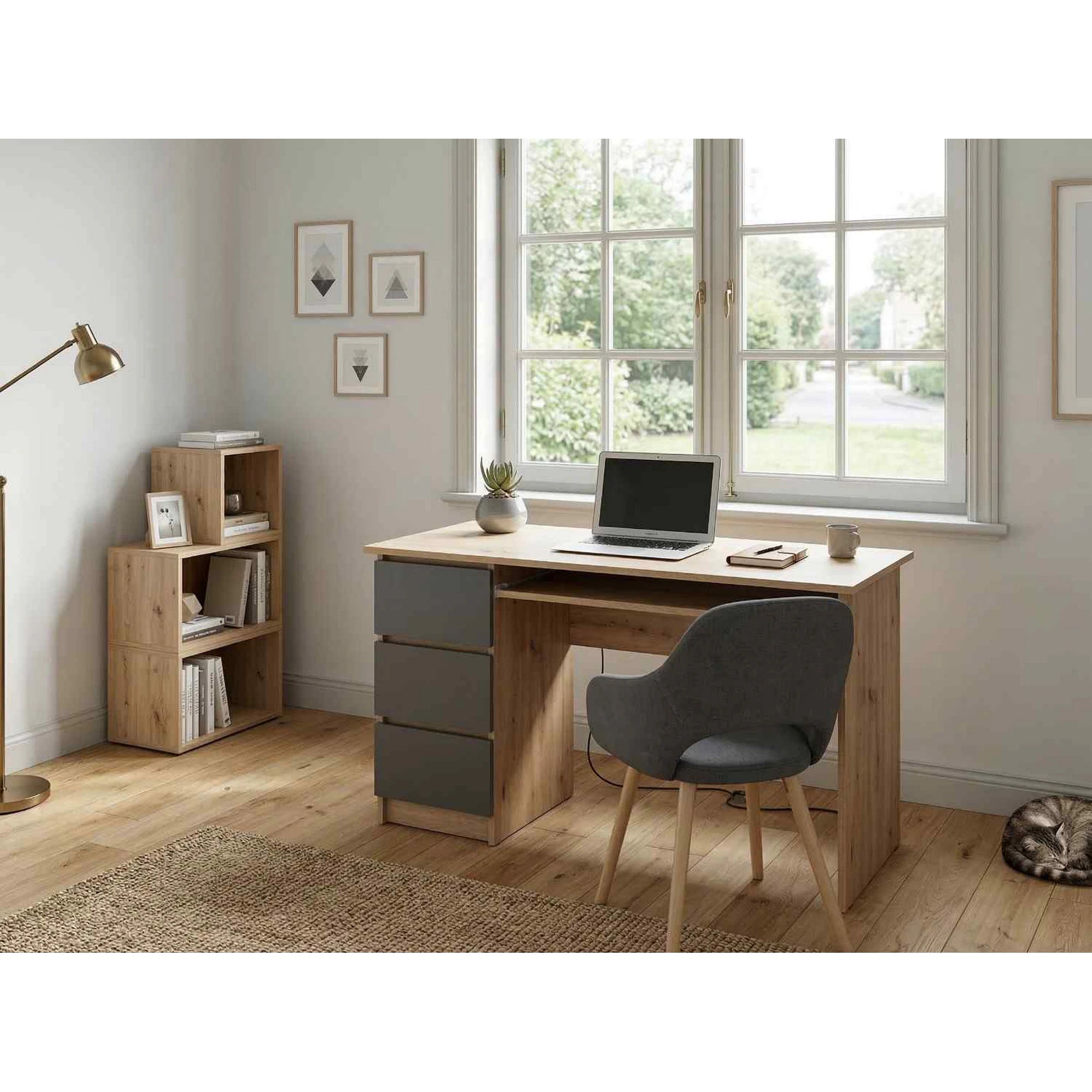Birou CINO, stejar artisan/gri grafit, PAL laminat, 120x50x77 cm