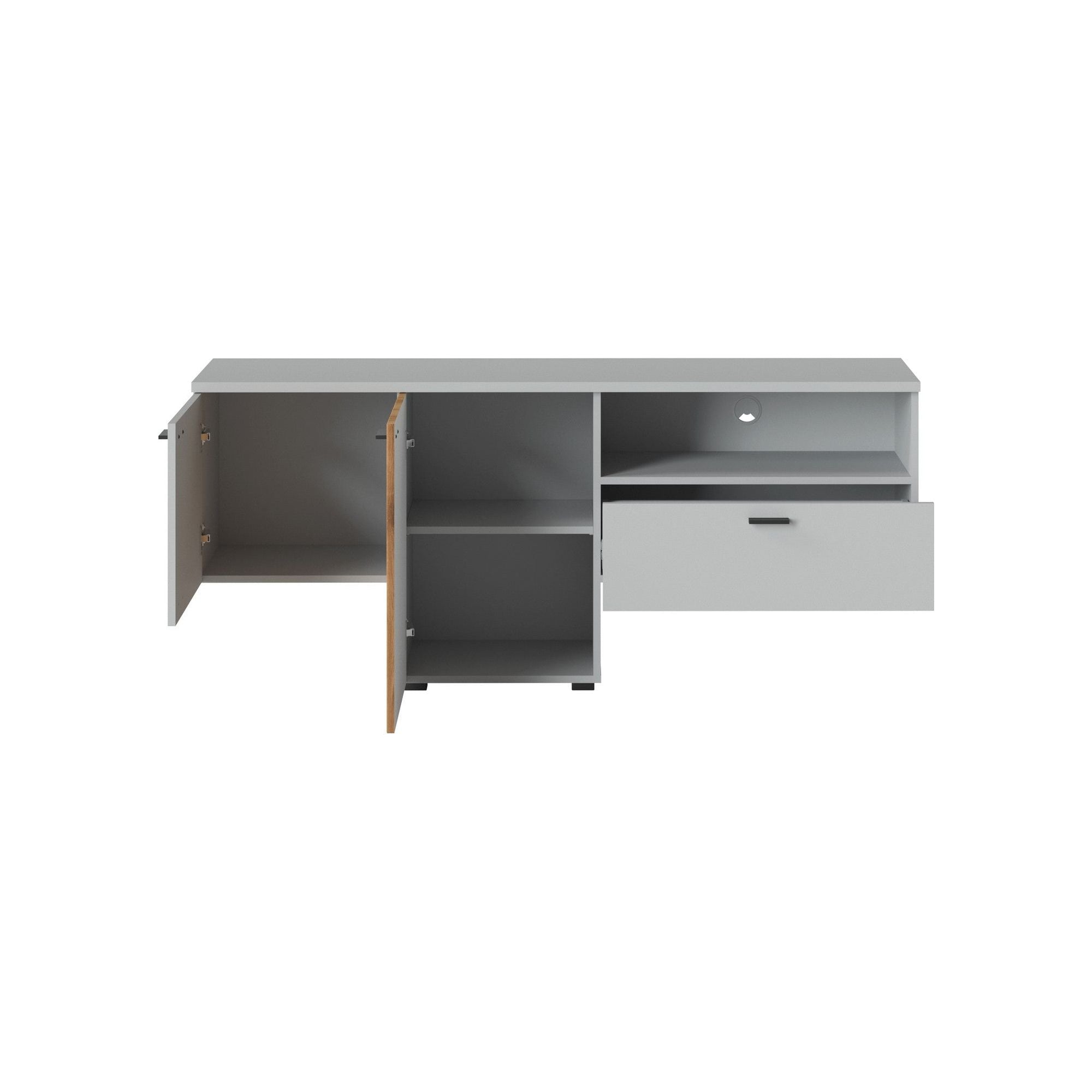 Comoda TV VERO, alb/stejar, PAL laminat/MDF, 160x40x69 cm