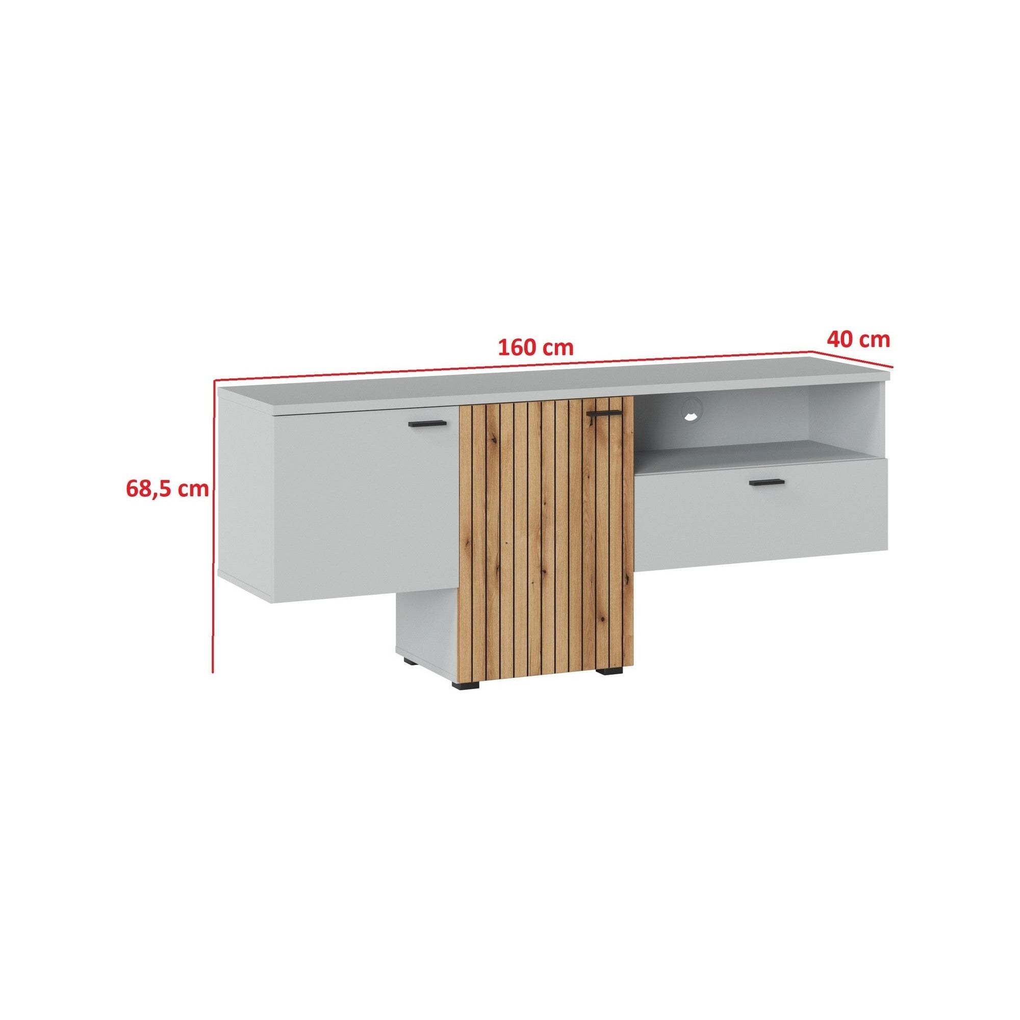 Comoda TV VERO, alb/stejar, PAL laminat/MDF, 160x40x69 cm