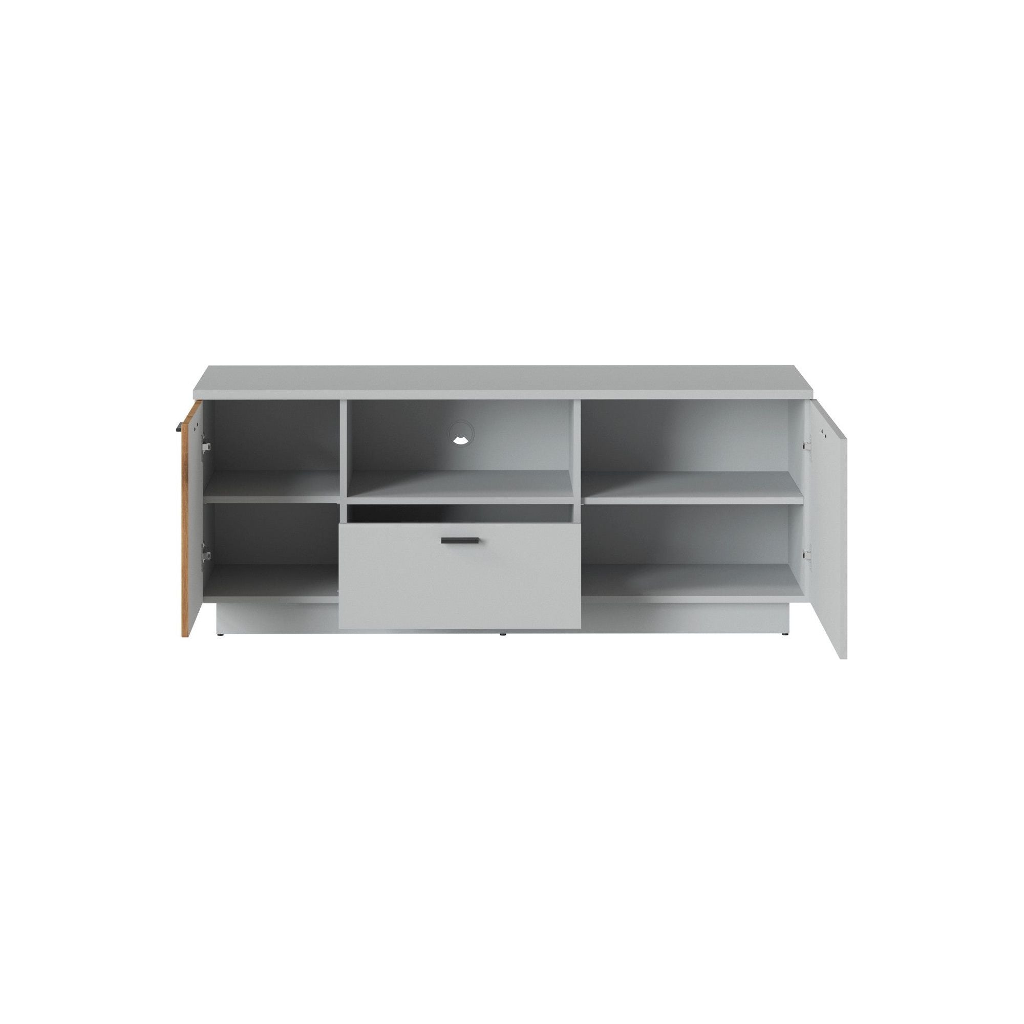 Comoda TV VERO, alb/stejar, PAL laminat/MDF, 145x40x59 cm
