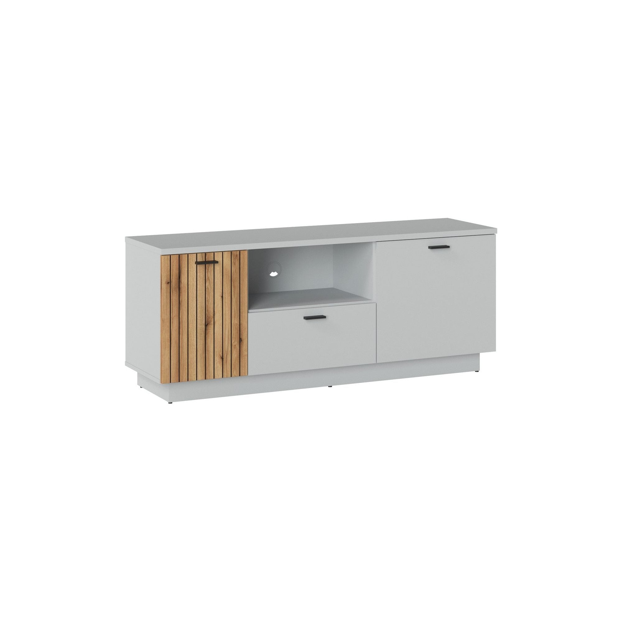 Comoda TV VERO, alb/stejar, PAL laminat/MDF, 145x40x59 cm