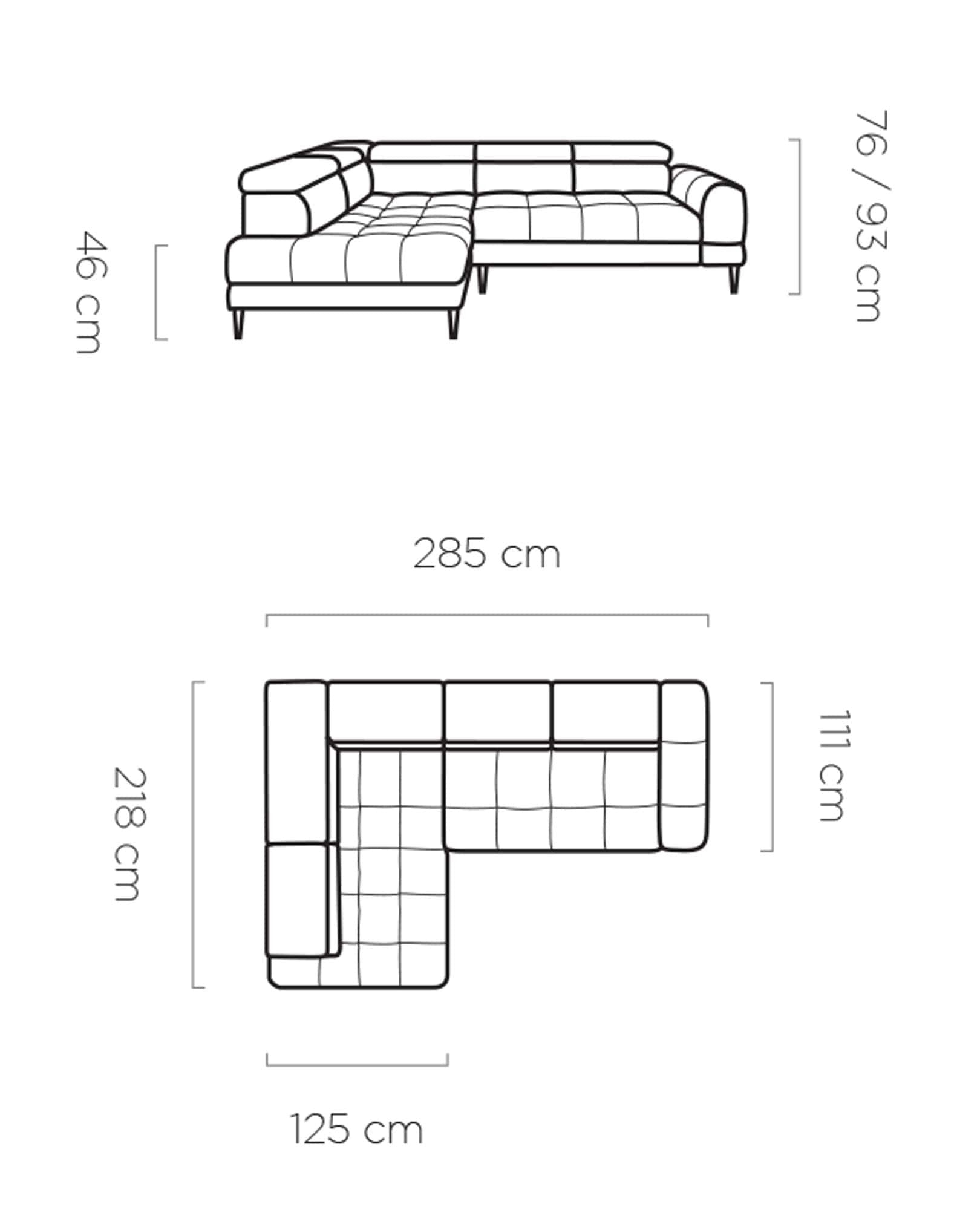 Coltar extensibil VOSS L, personalizabil materiale Gama Premium, cu lada depozitare, 285x218x93 cm