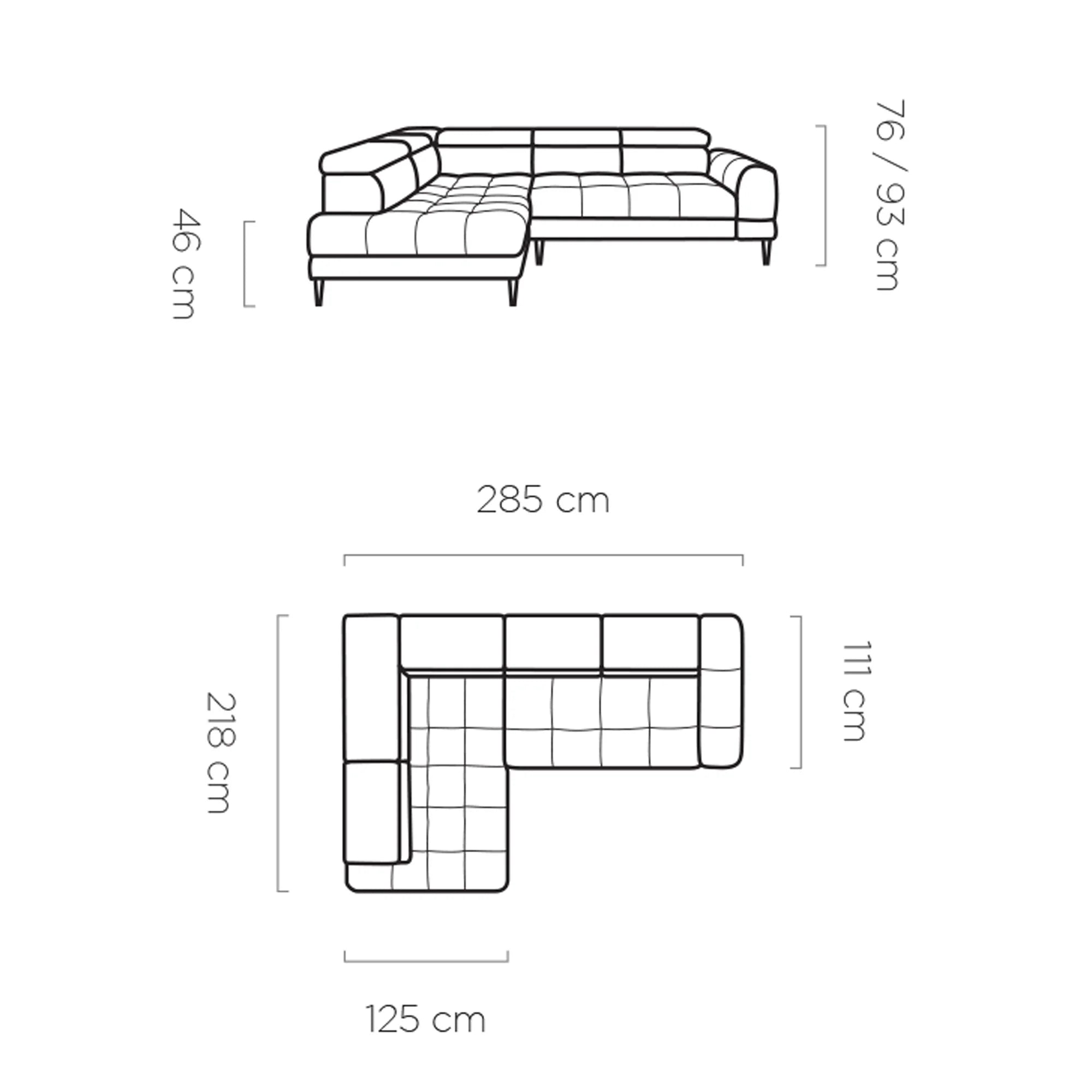 Coltar extensibil VOSS L, personalizabil materiale Gama Premium, cu lada depozitare, 285x218x93 cm
