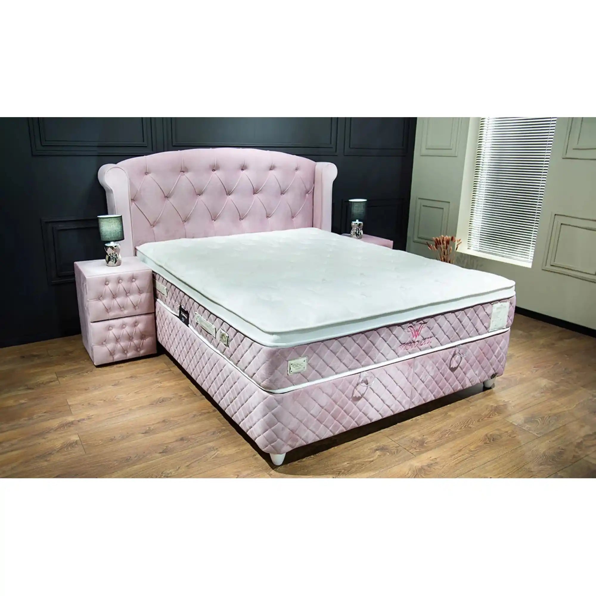 Pat Visco Lux 160x200, stofa catifelata roz, cu suport saltea si lada depozitare