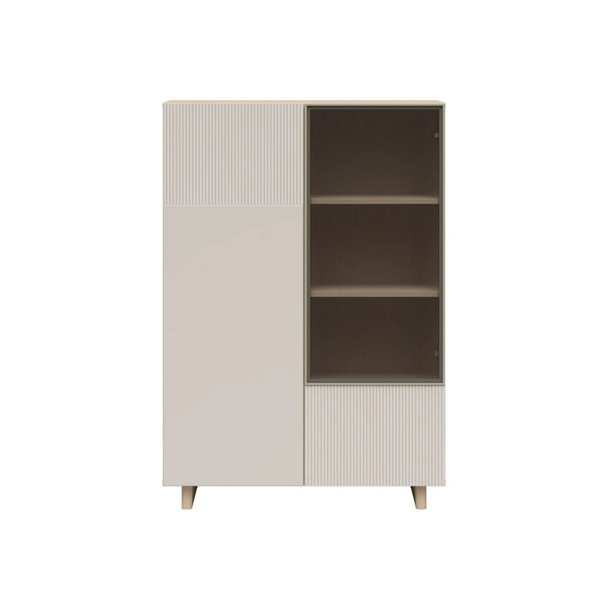 Vitrină CALM, stejar/bej, PAL/MDF/sticlă, 90x42x131 cm