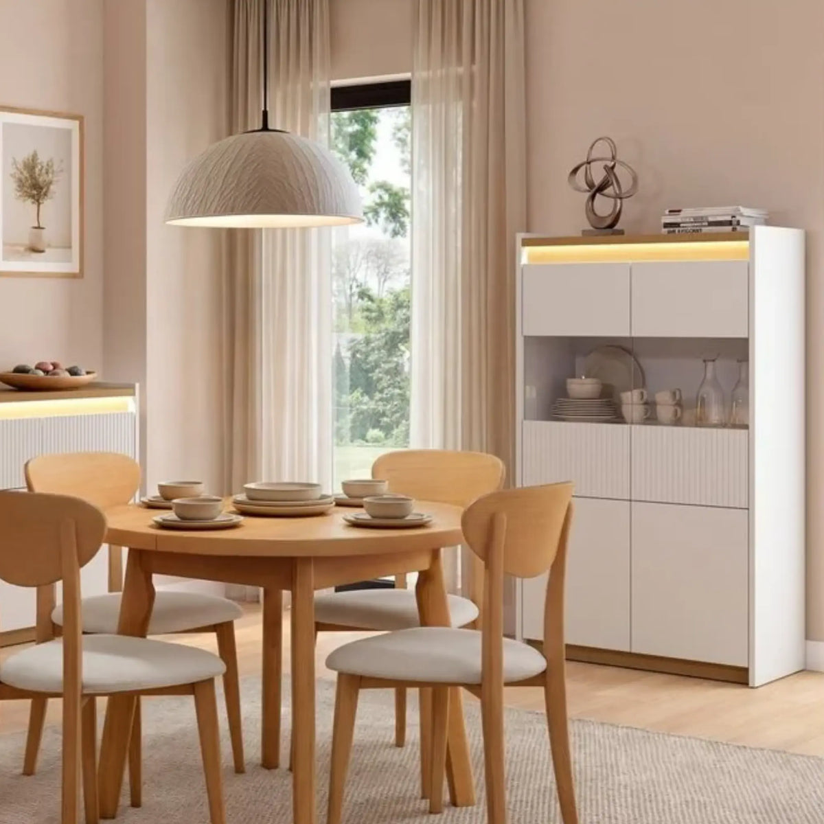 Vitrină LUWIA, gri deschis/stejar arles, PAL, cu iluminare LED, 90x40x151 cm