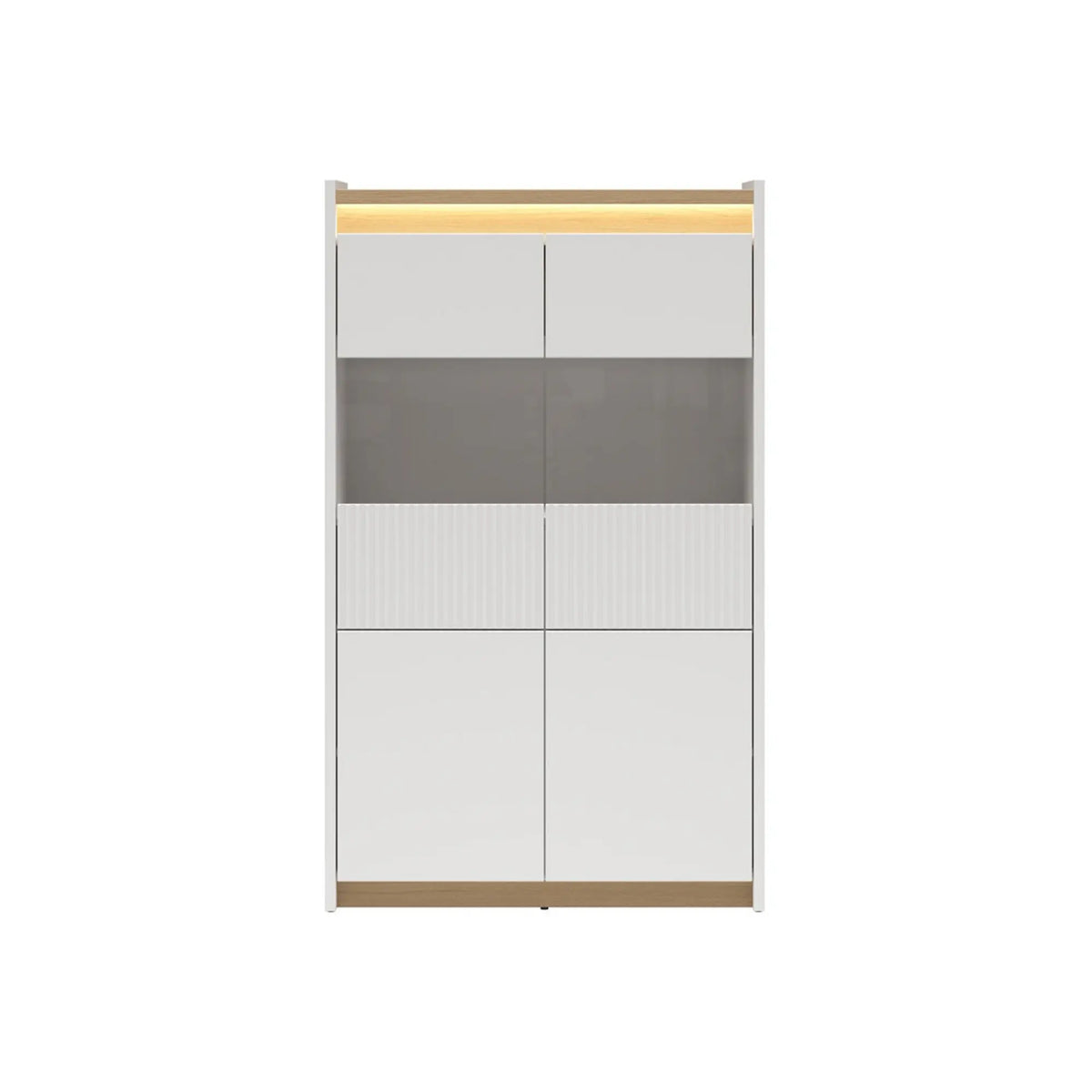Vitrină LUWIA, gri deschis/stejar arles, PAL, cu iluminare LED, 90x40x151 cm