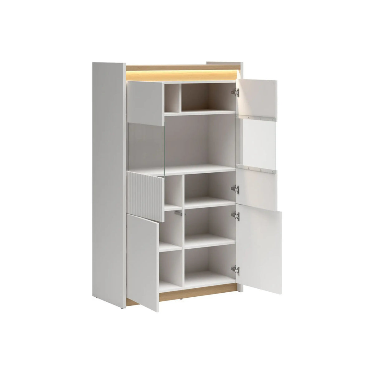 Vitrină LUWIA, gri deschis/stejar arles, PAL, cu iluminare LED, 90x40x151 cm