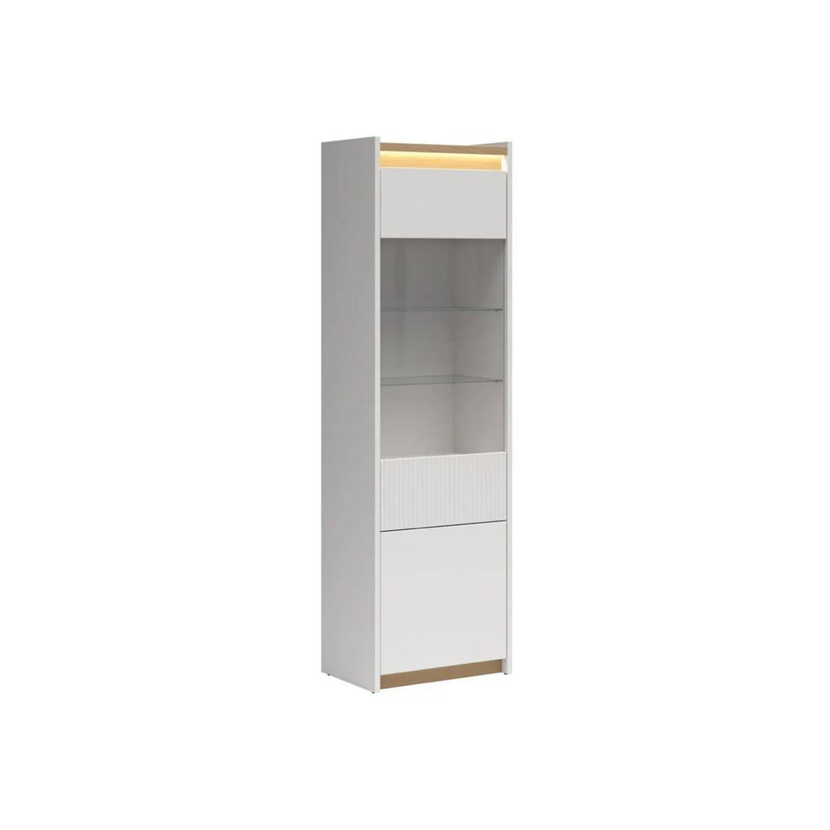 Vitrină LUWIA, gri deschis/stejar arles, PAL, cu iluminare LED, 60x40x201 cm