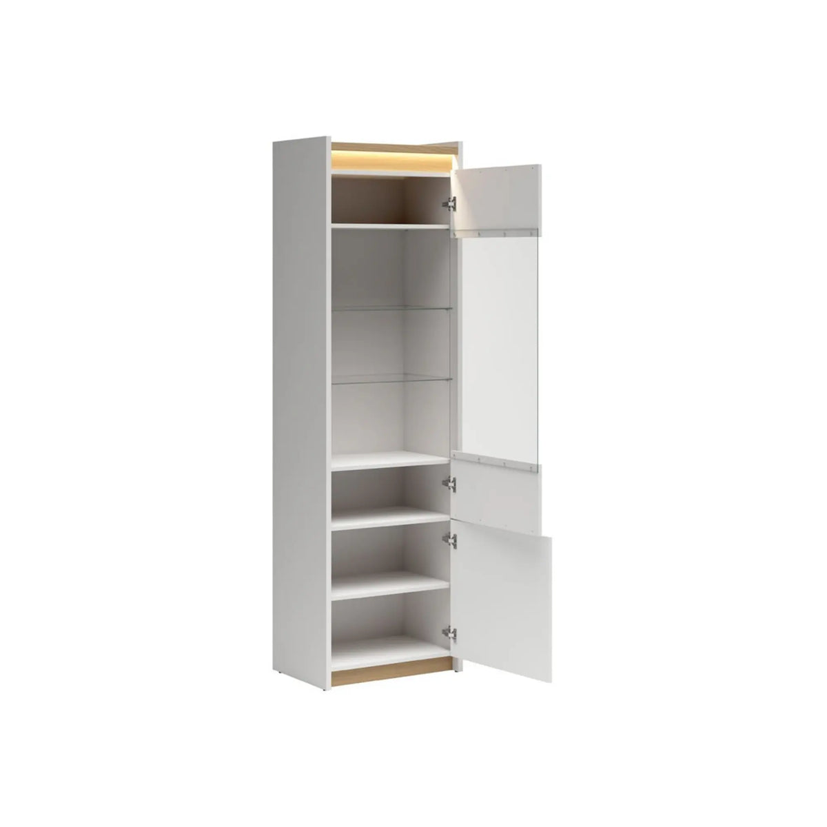 Vitrină LUWIA, gri deschis/stejar arles, PAL, cu iluminare LED, 60x40x201 cm