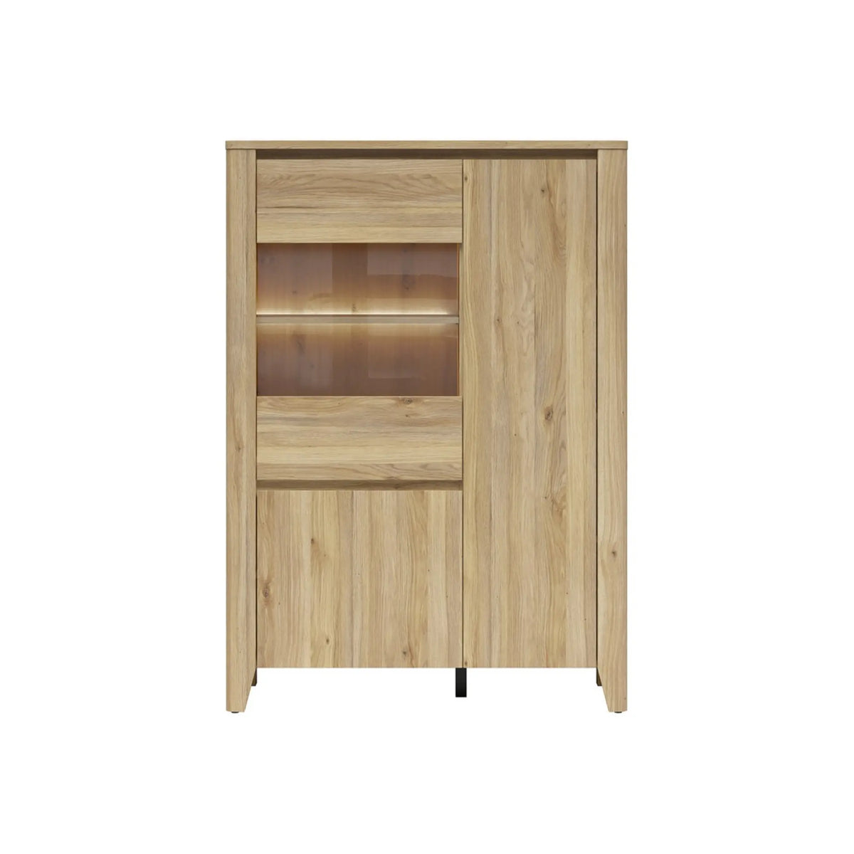 Vitrină SAWIRA II, stejar mauvella, PAL/sticlă, 107x43x152 cm