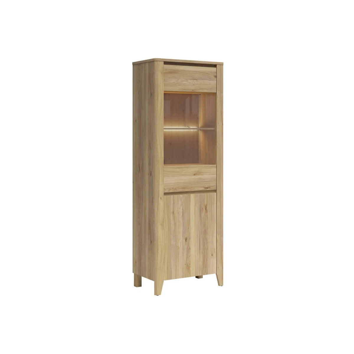 Vitrină SAWIRA II, stejar mauvella, PAL/sticlă, cu iluminare LED, 71x43x200 cm