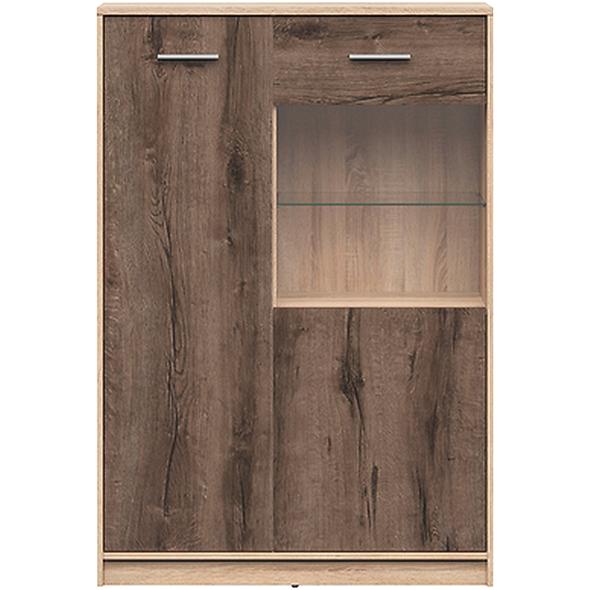 Vitrina NEPO PLUS, stejar inchis/stejar sonoma, lemn, 90x34x132 cm