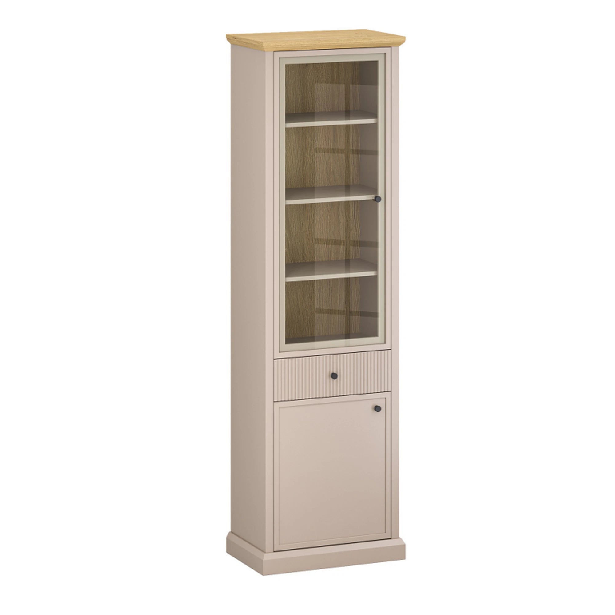 Vitrina IDELLO, taupe/stejar, PAL laminat, cu iluminare LED, 60x38x204 cm