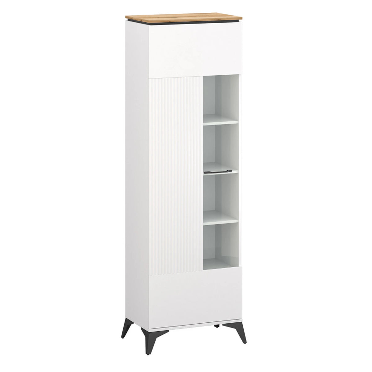 Vitrina VELUTTO, alb/stejar, PAL, cu iluminare LED, 67x44x203 cm