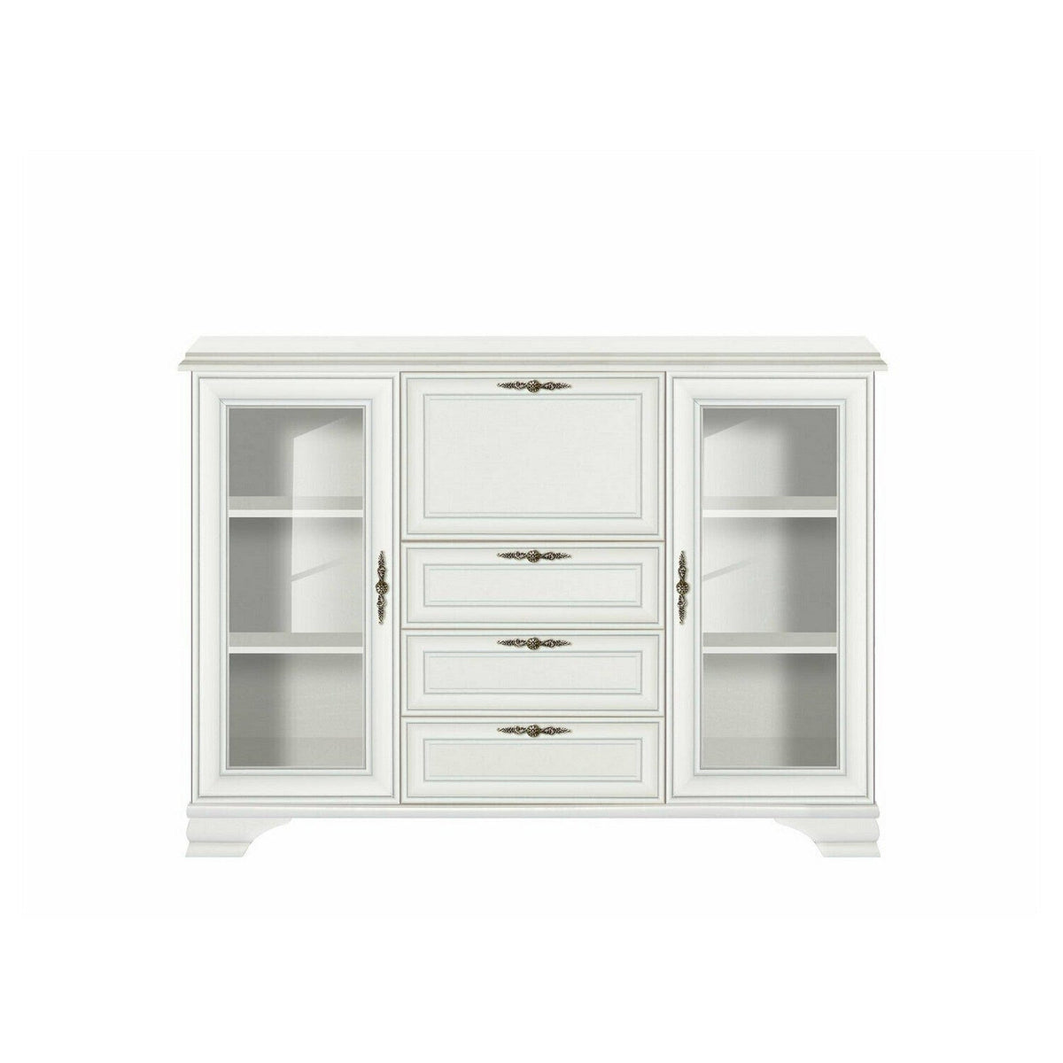 Vitrina living clasica IDENTO, alb, PAL/MDF/sticla/metal, 155x45x110 cm