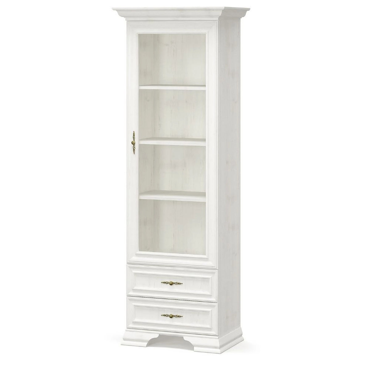 Vitrina living clasica IRYS, pin alb anderson, PAL laminat, 70x43x198 cm