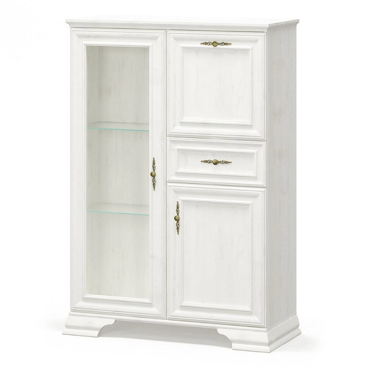 Vitrina living clasica IRYS, pin alb anderson, PAL laminat, 93x39x133 cm