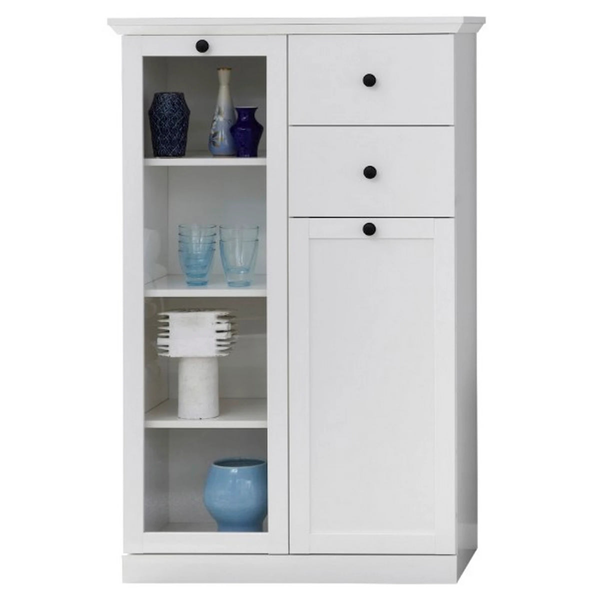 Vitrina living moderna BRANDSON, alb, PAL laminat, cu iluminare led, 81x41x129 cm
