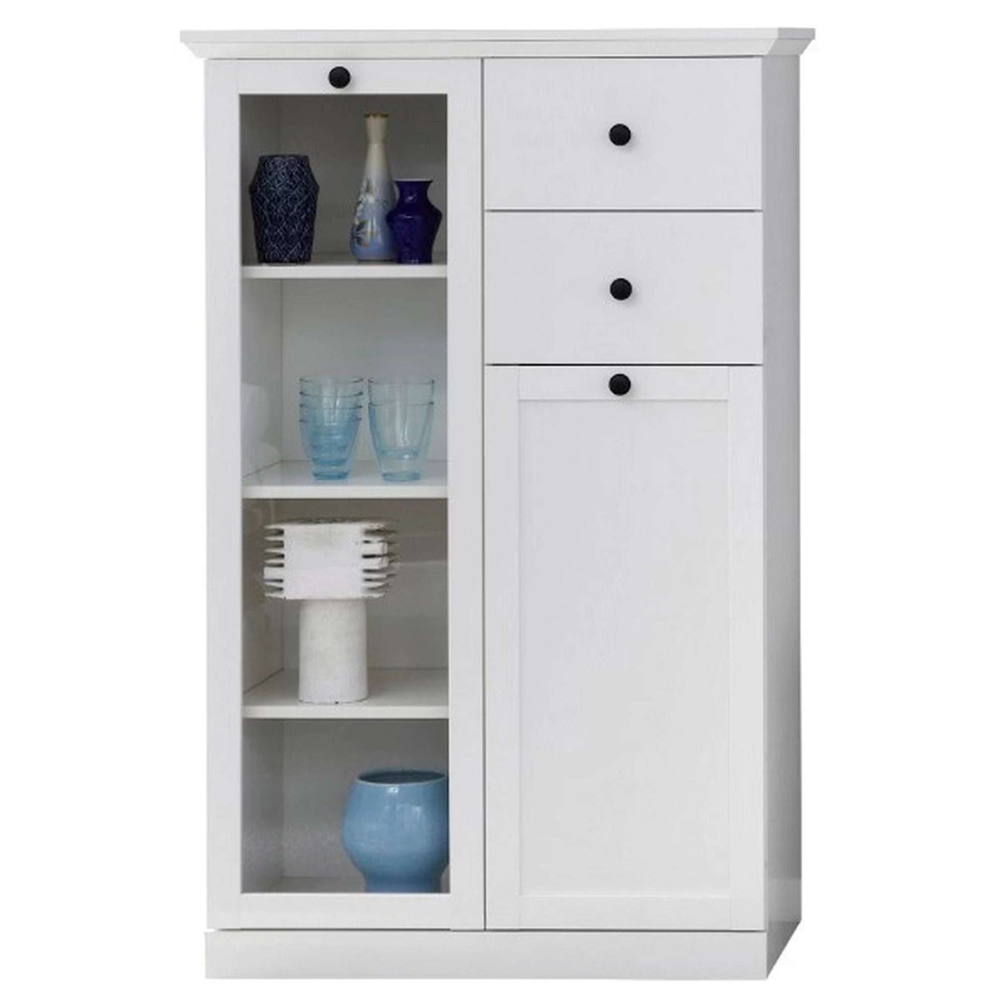 Vitrina living moderna BRANDSON, alb, PAL laminat, cu iluminare led, 81x41x129 cm