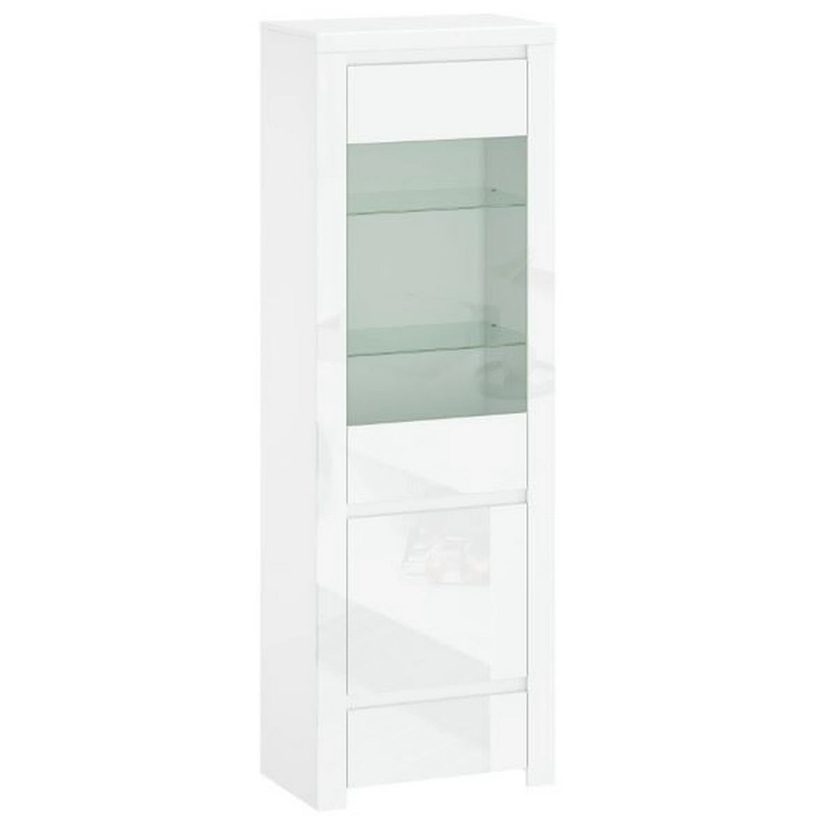 Vitrina living moderna LINGO, alb lucios, PAL laminat, 68x42x202 cm