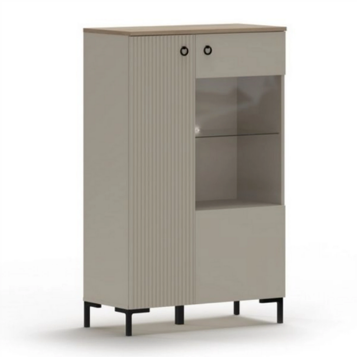 Vitrina pentru living DOMINICA, grej/stejar, PAL laminat, 86x41x137 cm