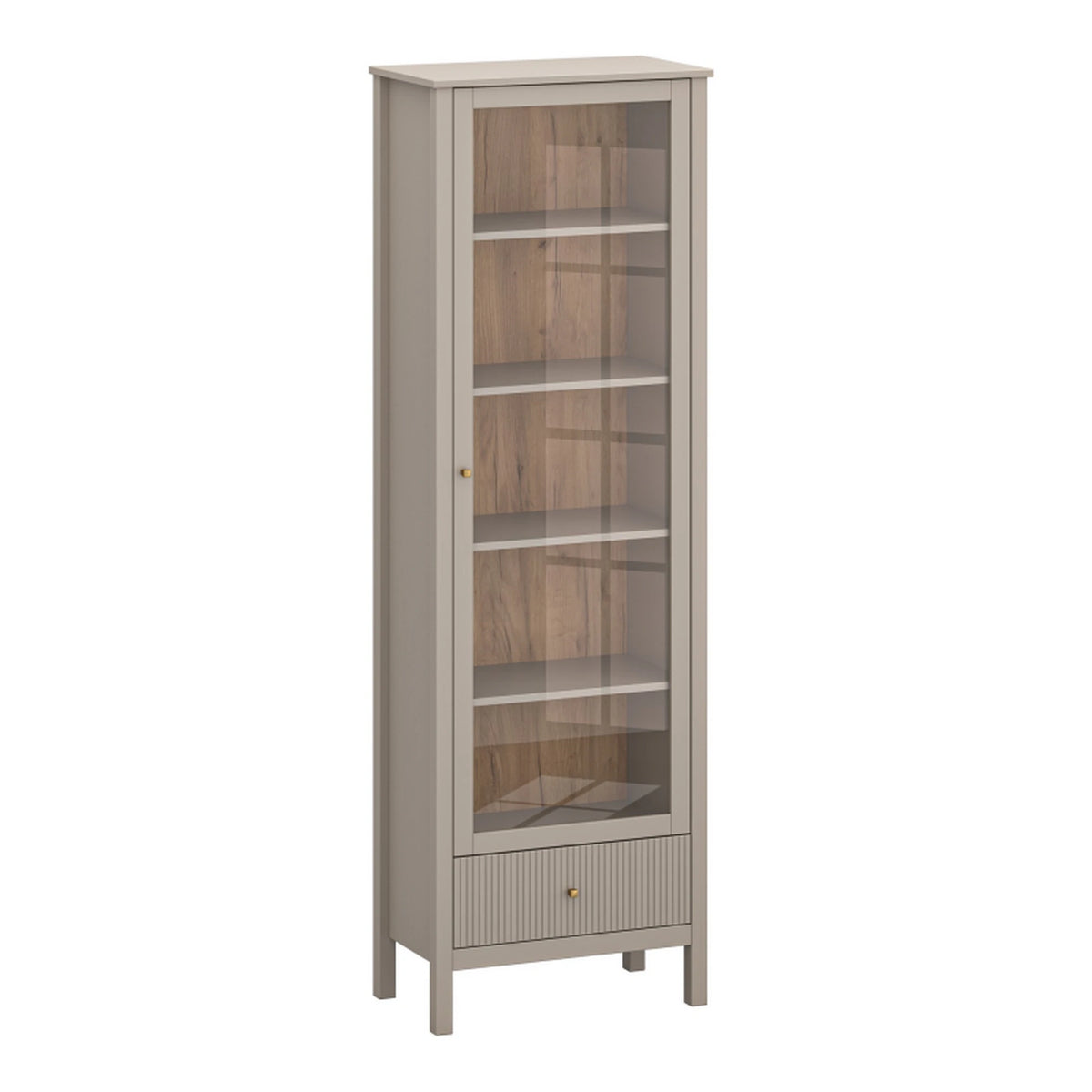 Vitrina pentru living KLEO, taupe, PAL laminat, cu iluminare LED, 65x37x201 cm