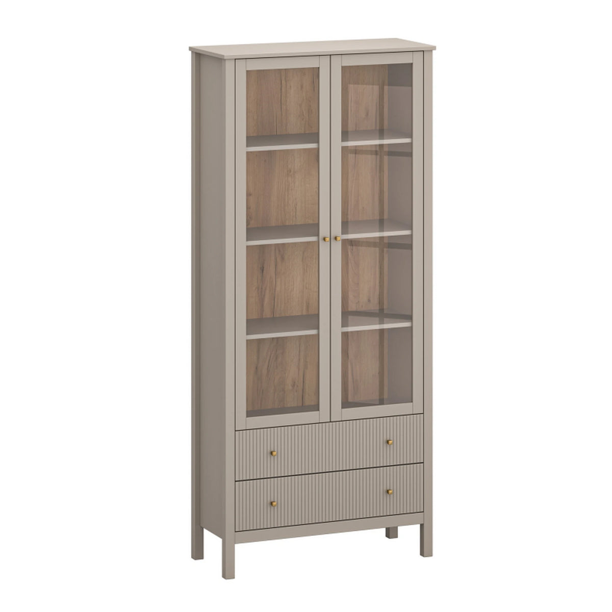 Vitrina pentru living KLEO, taupe, PAL laminat, cu iluminare LED, 90x37x201 cm