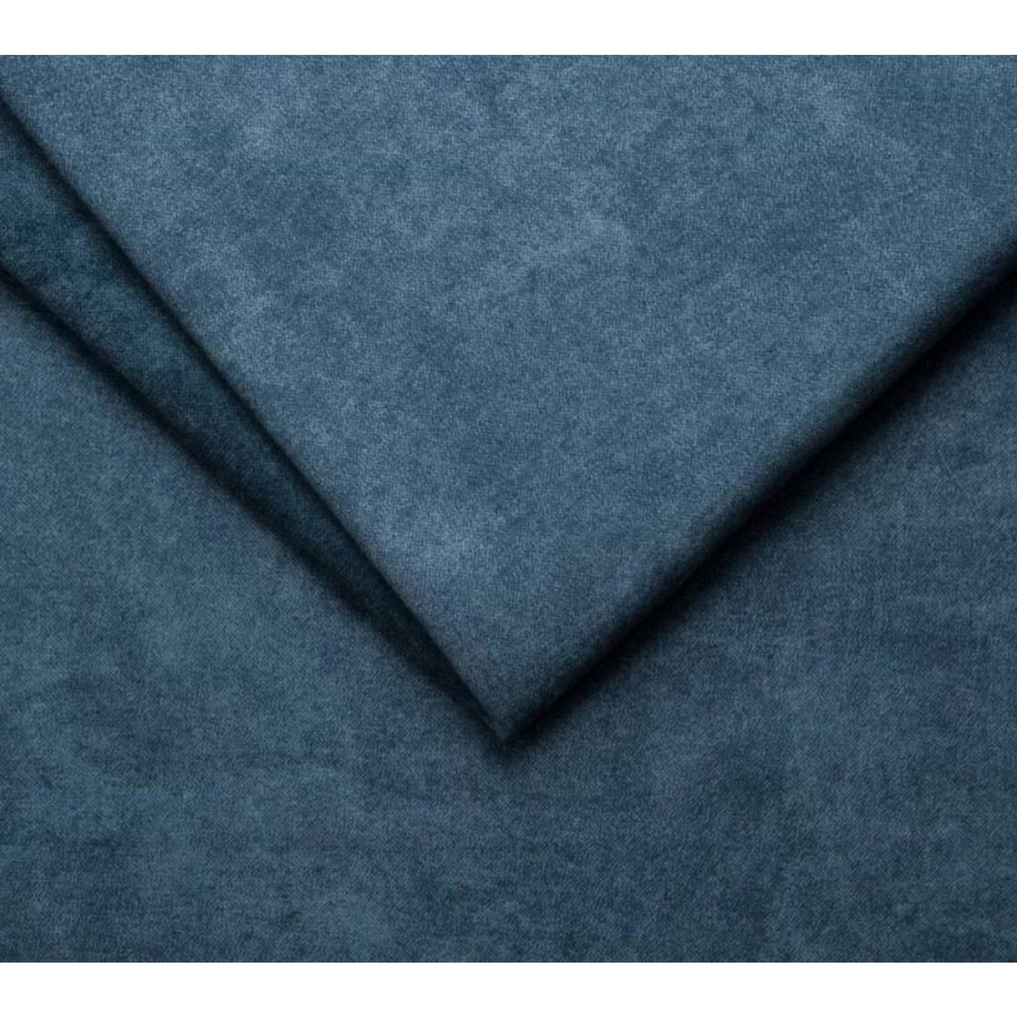 Coltar BAGGIO, sezlong dreapta, stofa catifelata albastru - Whisper 12, Gama Premium, cu reglaj electric, incarcator wireless, lada depozitare si tetiere reglabile, 280x196x100 cm