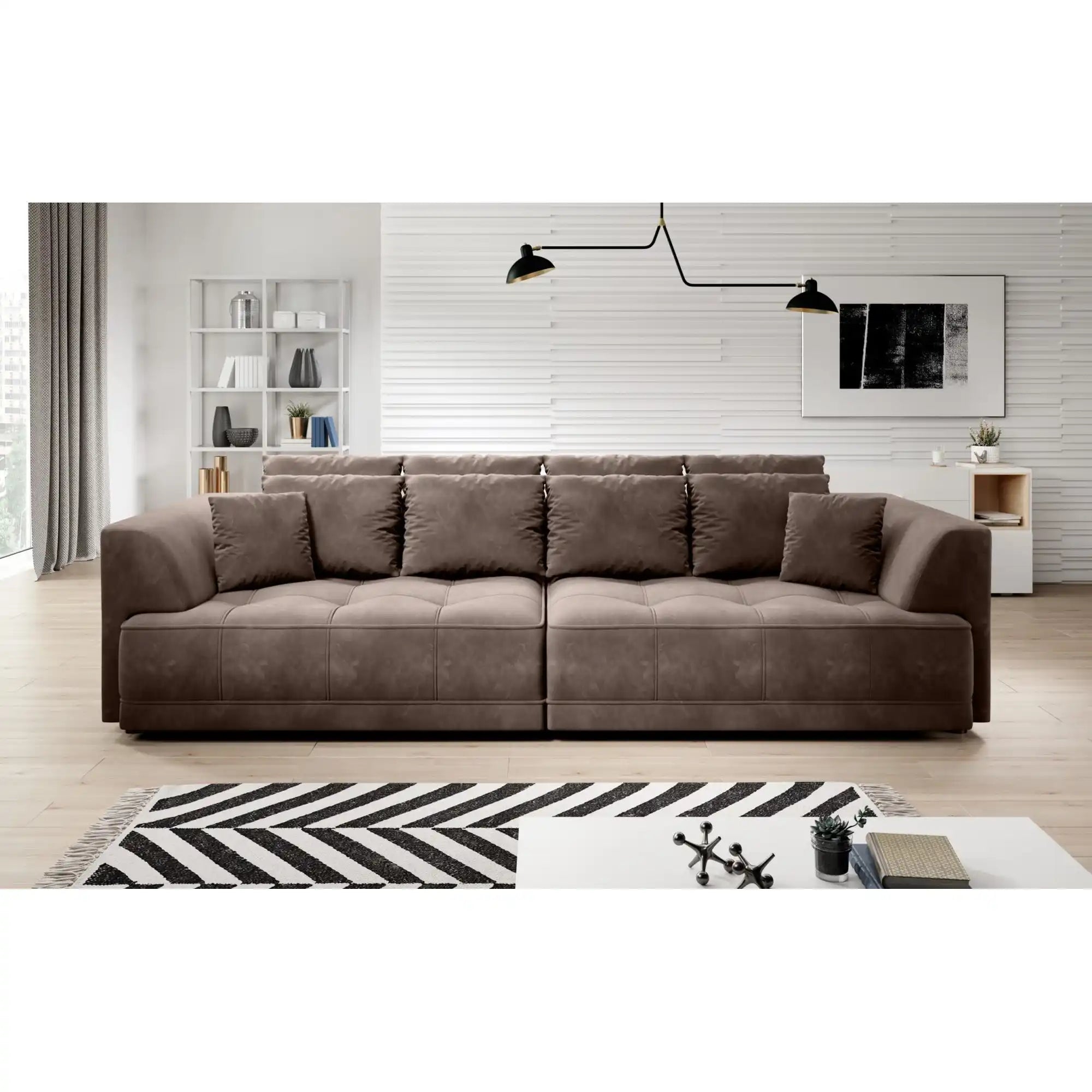 Canapea TIGA, stofa catifelata mov lila - Monolith 62, Gama Premium, cu reglaj electric, 302x136x88/72 cm