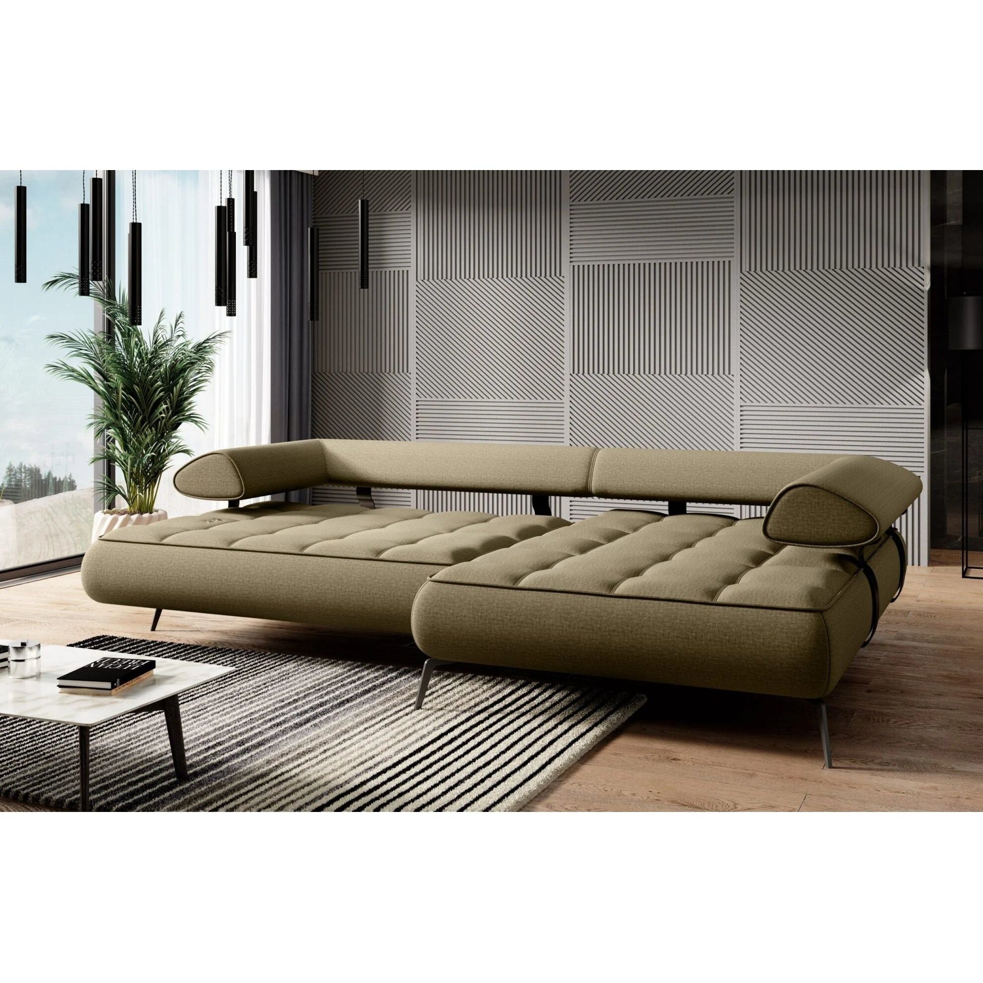 Coltar SELEDO MINI, sezlong stanga, stofa catifelata verde inchis - Vogue 10, cu reglaj electric, 284x193x88 cm