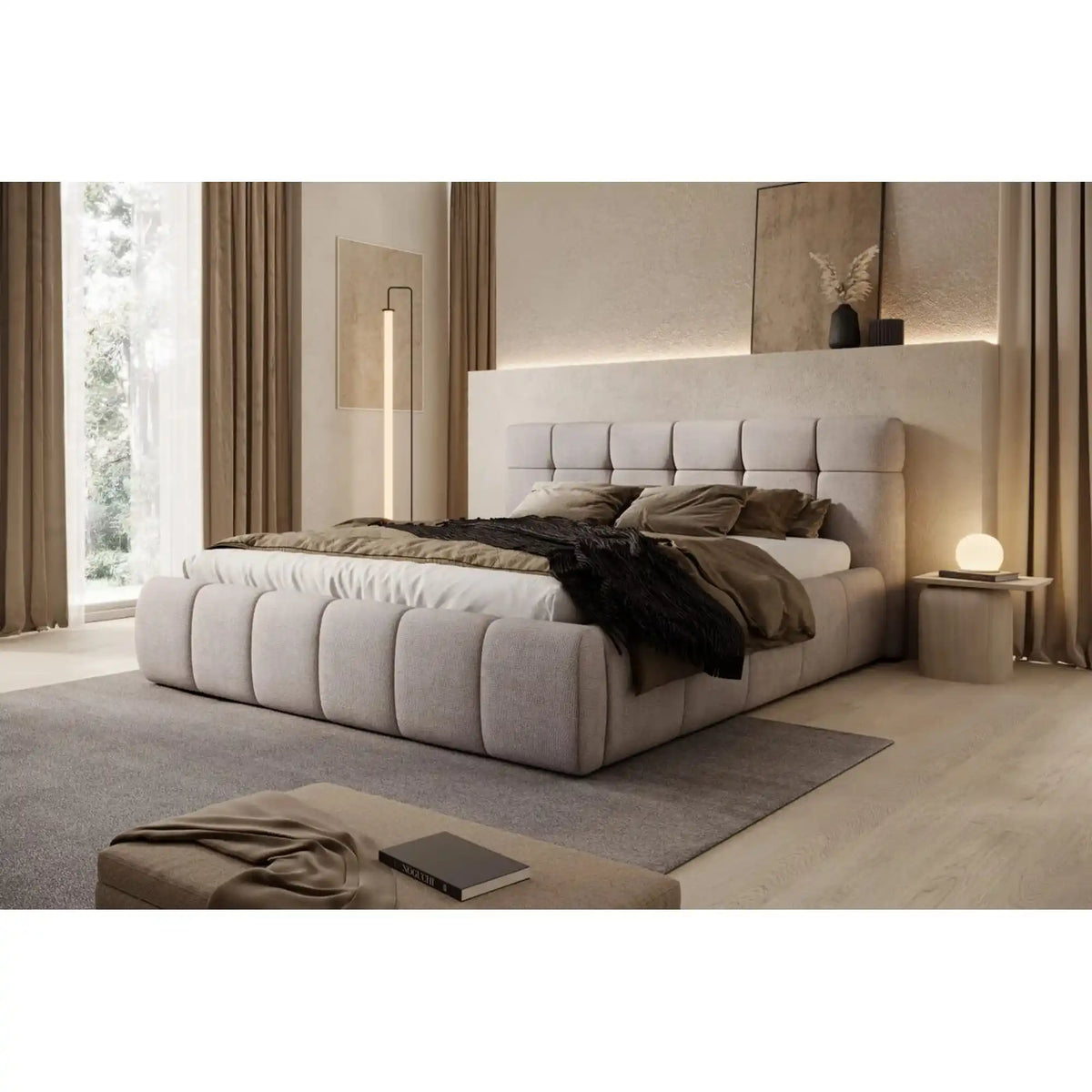 Pat MELISSA 140x200, personalizabil materiale Gama Premium, cu spatiu depozitare, somiera metalica si pistoane