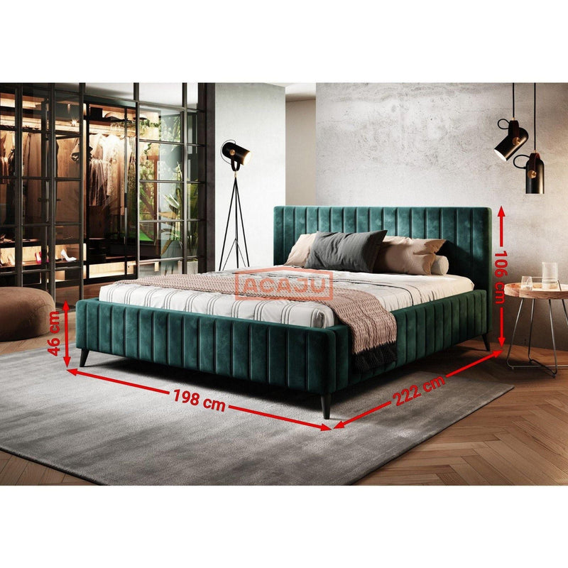 Pat MAGGIE 180 SR dormitor cu somiera metalica si sistem de reglare, stofa catifelata verde - Monolith 38, 180x200 cm