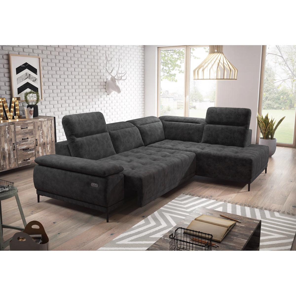 Coltar FOCUS L, personalizabil materiale gama Oferta Avantaj, cu reglaj electric si tetiere reglabile, 278x204x98 cm