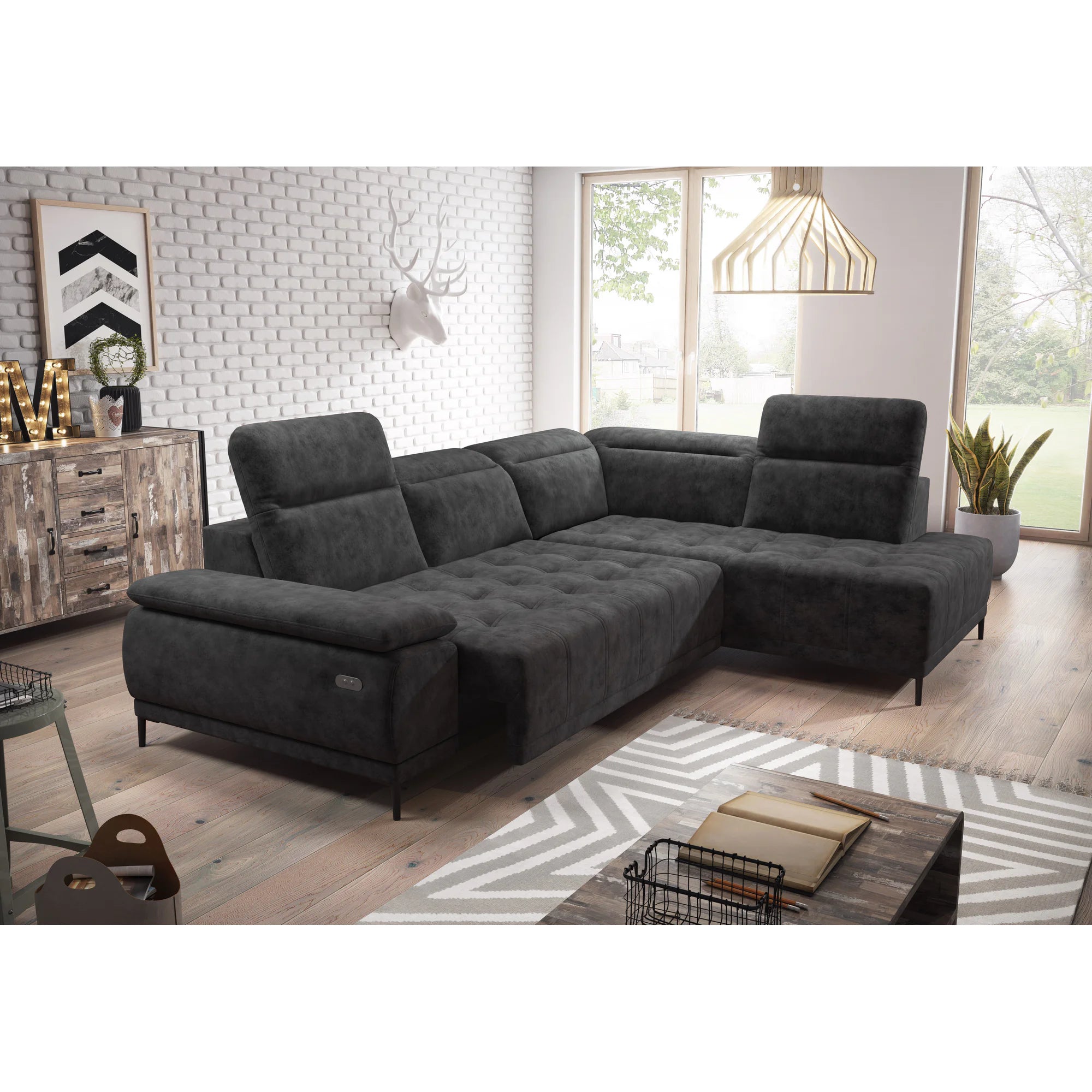 Coltar FOCUS L, personalizabil materiale gama Oferta Avantaj, cu reglaj electric si tetiere reglabile, 278x204x98 cm