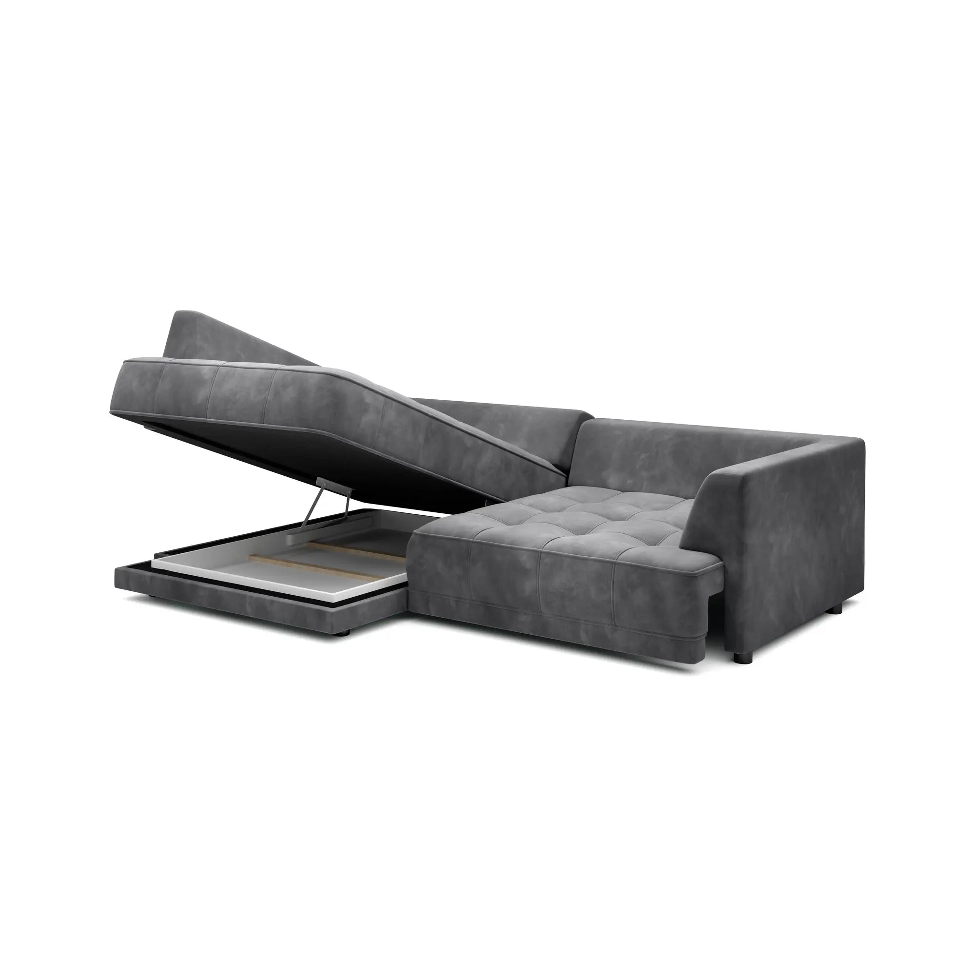 Coltar extensibil TIGA, sezlong stanga, stofa catifelata maro - Whisper 5, Gama Premium, cu reglaj electric, 286x207x77 cm