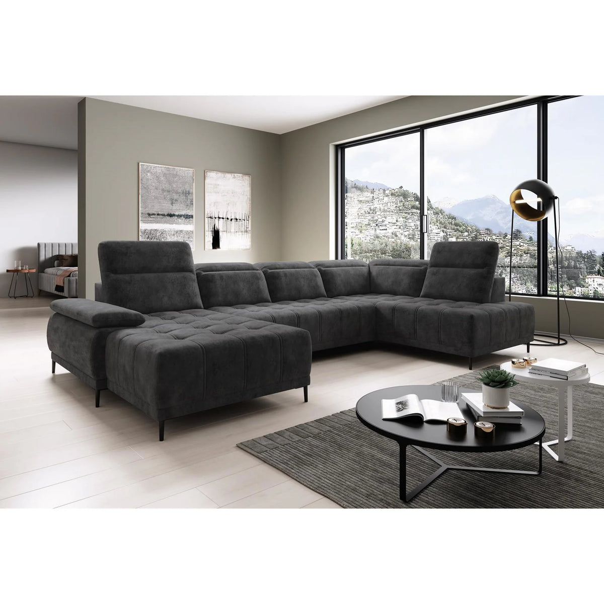 Coltar FOCUS XL, personalizabil materiale gama Premium, cu reglaj electric si tetiere reglabile, 352x204x98 cm