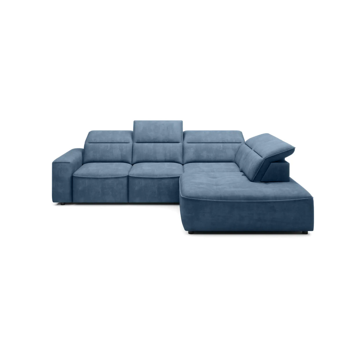 Coltar COLOMBO L, sezlong dreapta, stofa catifelata rosu bordo - Crown 06, Gama Premium, cu reglaj electric, tetiere reglabile si lada depozitare, 296x227x103 cm