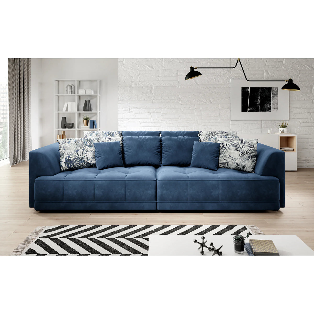 Canapea moderna pentru living TIGA, stofa catifelata crem - Whisper 01, Gama Premium, reglaj electric, 302x136x72/88 cm