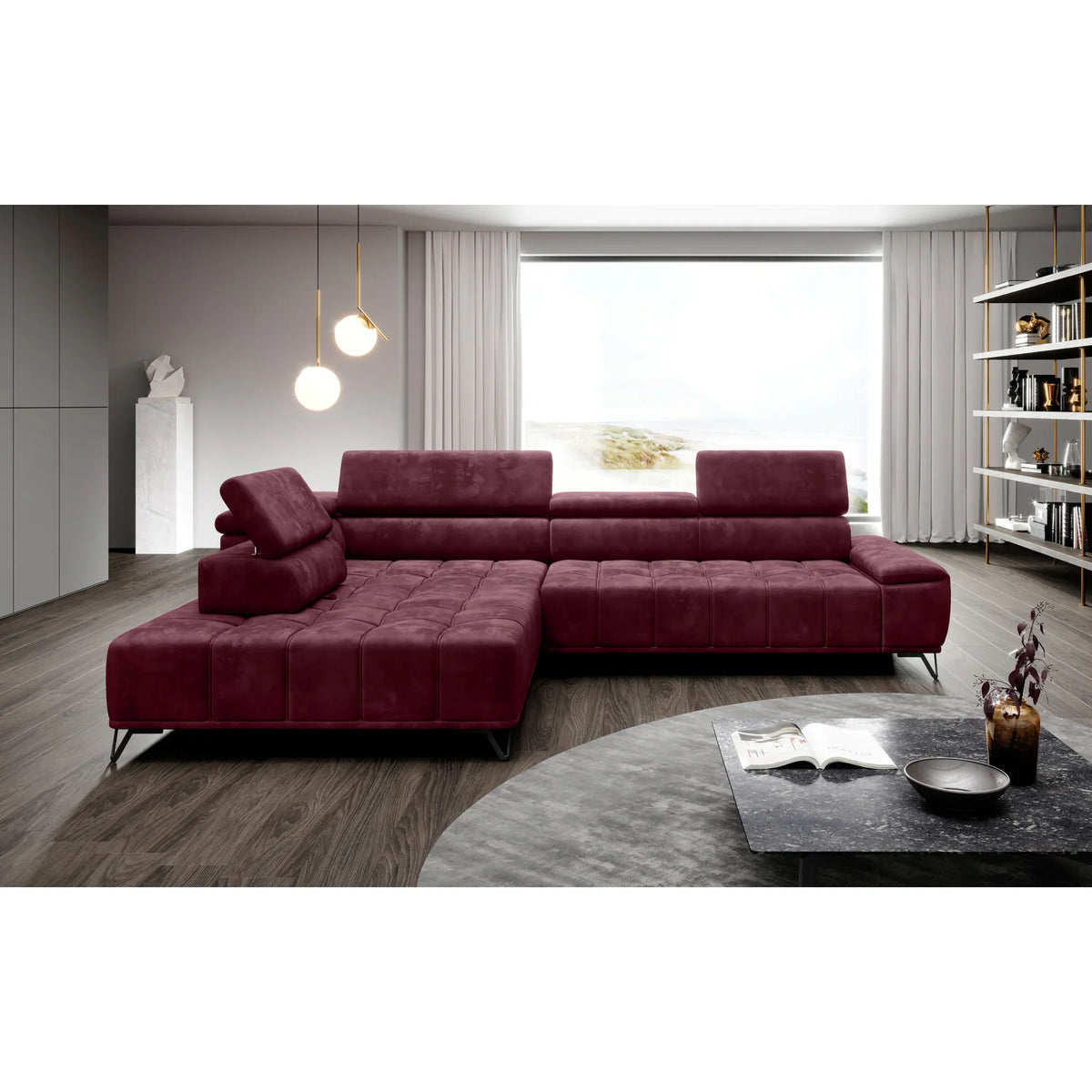 Coltar PALLADIO L, personalizabil materiale gama Oferta Avantaj, cu reglaj electric si tetiere reglabile, 320x220x99 cm