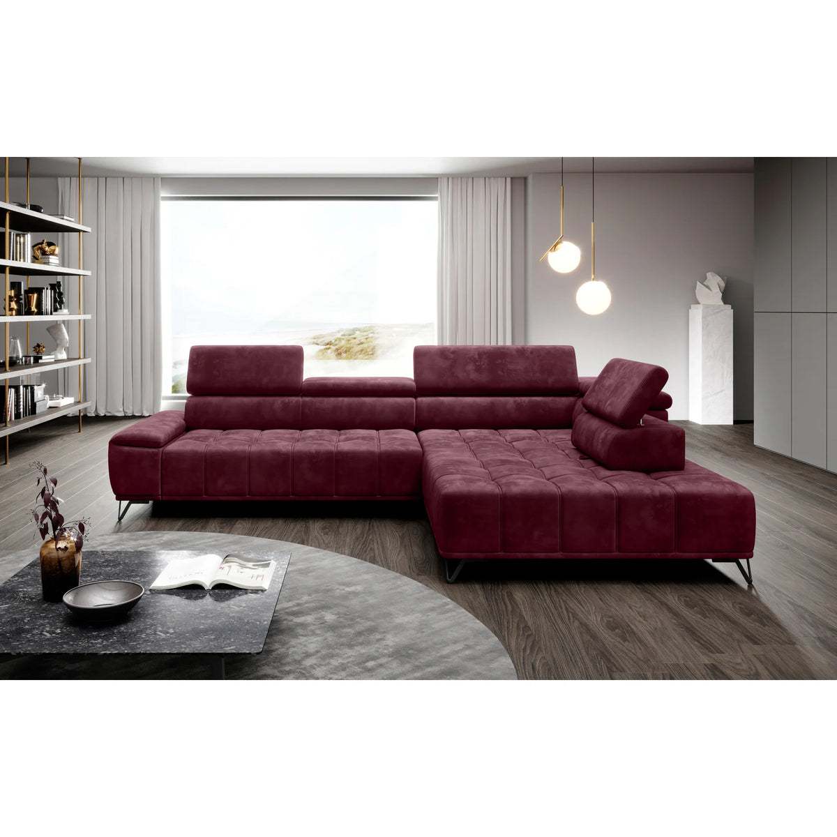 Coltar PALLADIO L, personalizabil materiale gama Oferta Avantaj, cu reglaj electric si tetiere reglabile, 320x220x99 cm