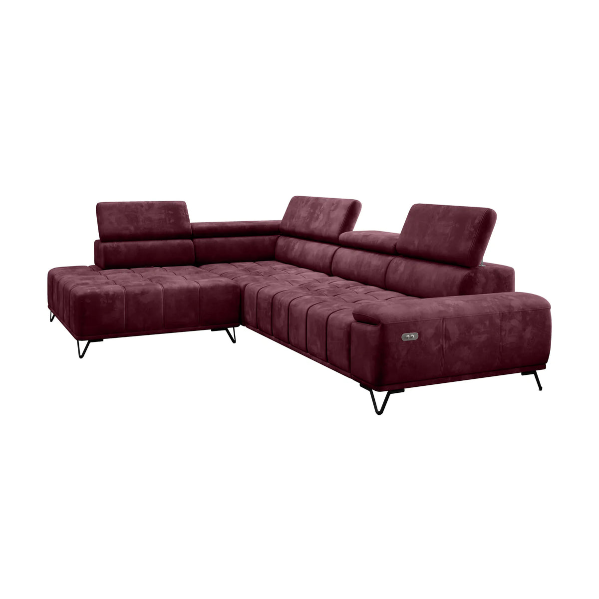 Coltar PALLADIO L, sezlong stanga, stofa catifelata gri - Whisper 17, Gama Premium, cu reglaj electric si tetiere reglabile, 320x220x99 cm