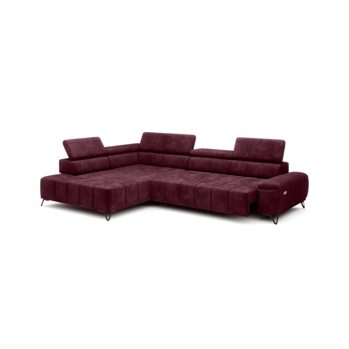 Coltar PALLADIO L, sezlong stanga, stofa catifelata gri - Whisper 17, Gama Premium, cu reglaj electric si tetiere reglabile, 320x220x99 cm