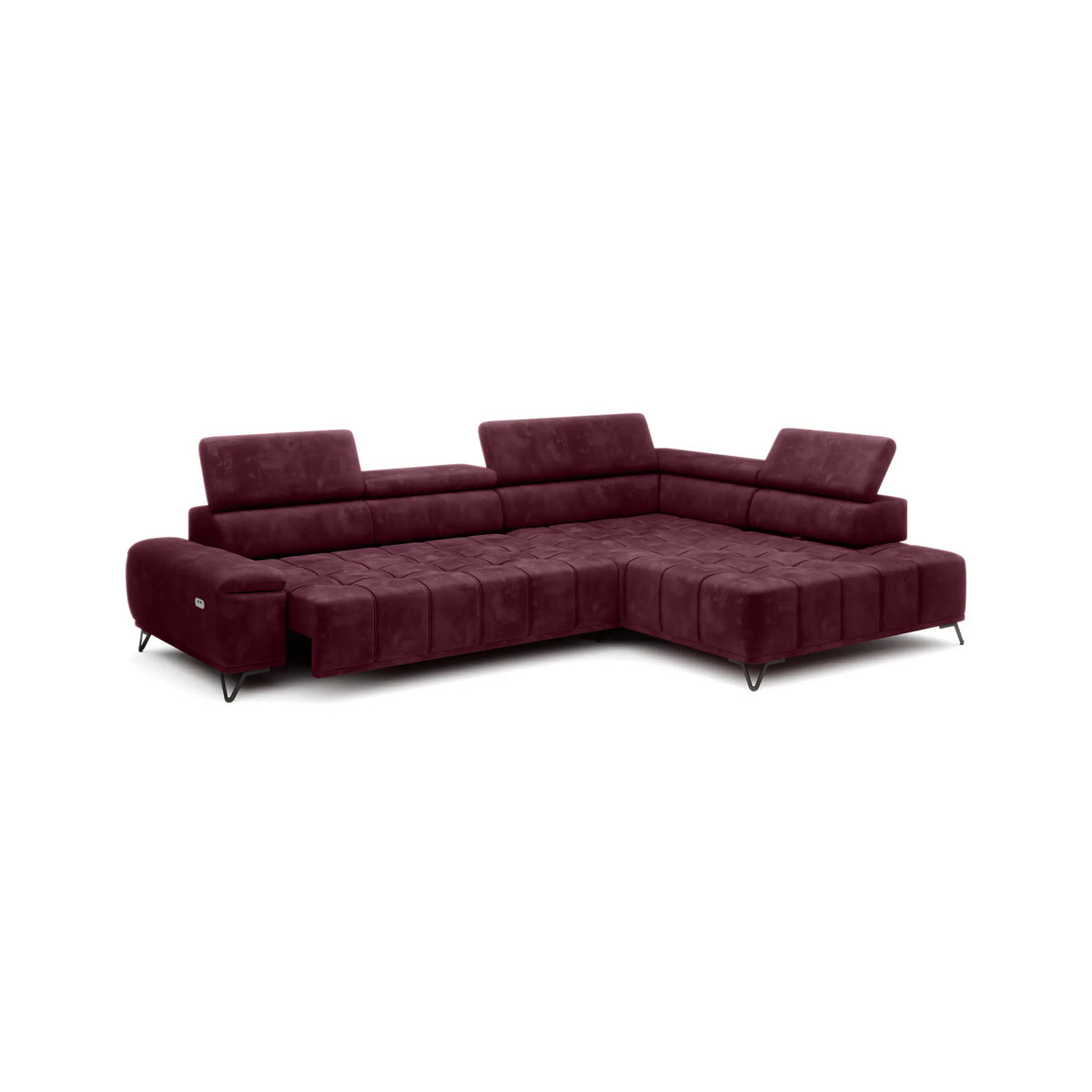 Coltar cu sezlong PALLADIO L, sezlong dreapta, stofa catifelata gri - Riviera 91, Gama Premium, cu reglaj electric si tetiere reglabile, 320x220x99 cm