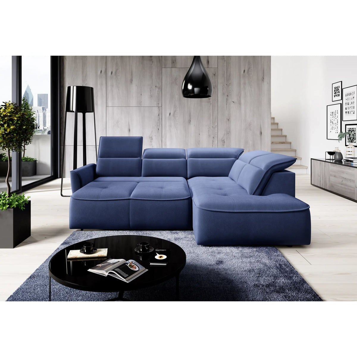 Coltar MURILLO L, personalizabil materiale gama Oferta Avantaj, cu reglaj electric, tetiere reglabile si lada depozitare, 261x218x100 cm