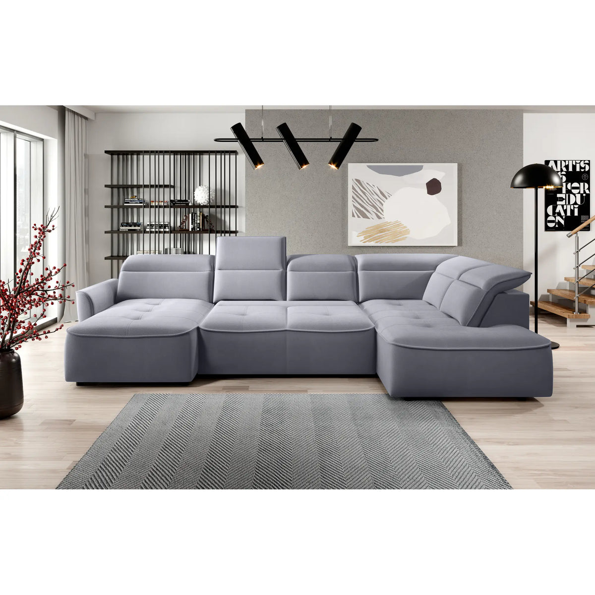 Coltar MURILLO XL, personalizabil materiale gama Oferta Avantaj, cu reglaj electric, tetiere reglabile si lada depozitare, 350x218x100 cm