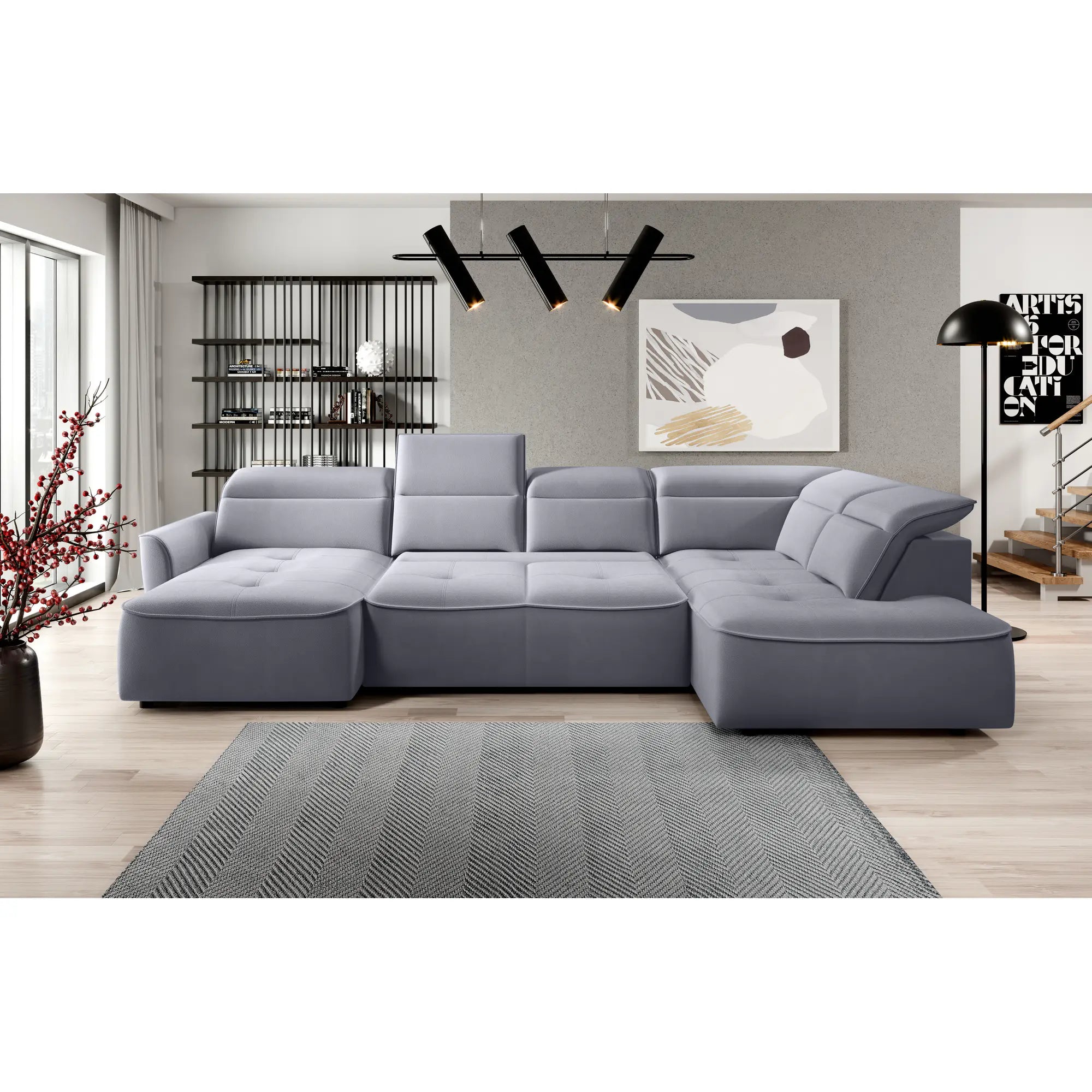 Coltar MURILLO XL, personalizabil materiale gama Oferta Avantaj, cu reglaj electric, tetiere reglabile si lada depozitare, 350x218x100 cm