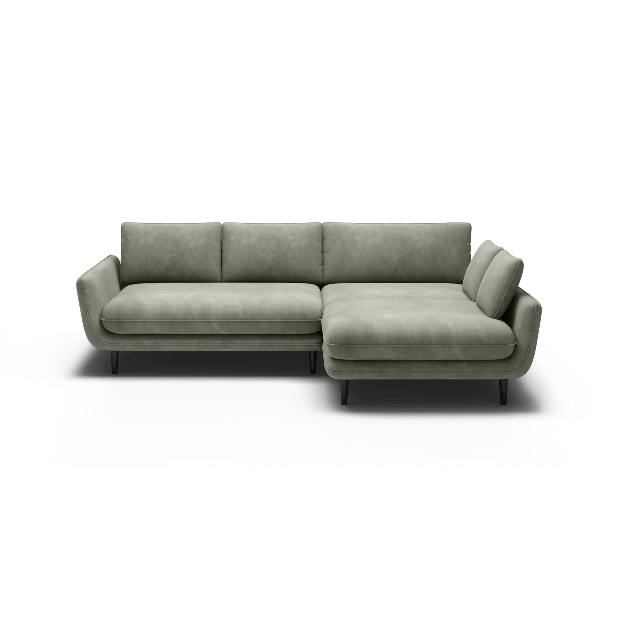 Coltar extensibil SOLANO, sezlong dreapta, stofa catifelata verde inchis - Terra 75, Gama Premium, cu lada depozitare, 260x167x83 cm